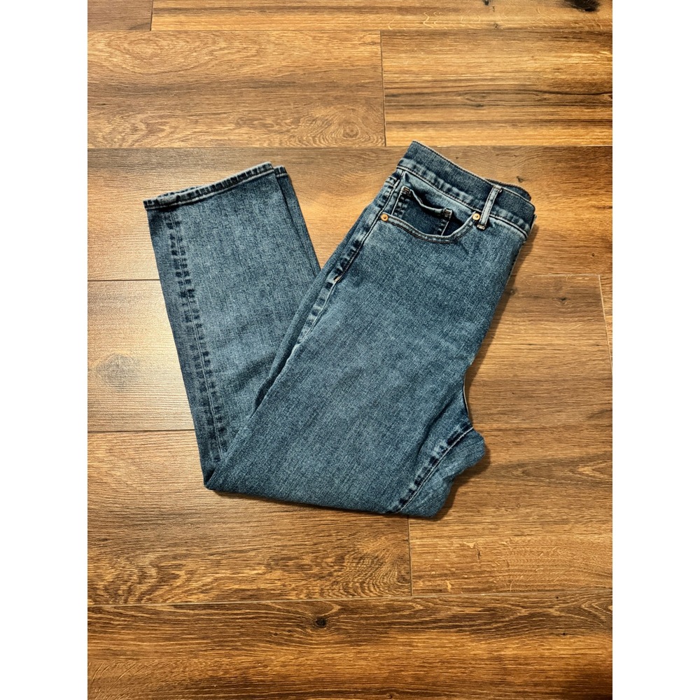 Express Womens Straight Super High Rise Jeans Medium Wash Denim Size 8